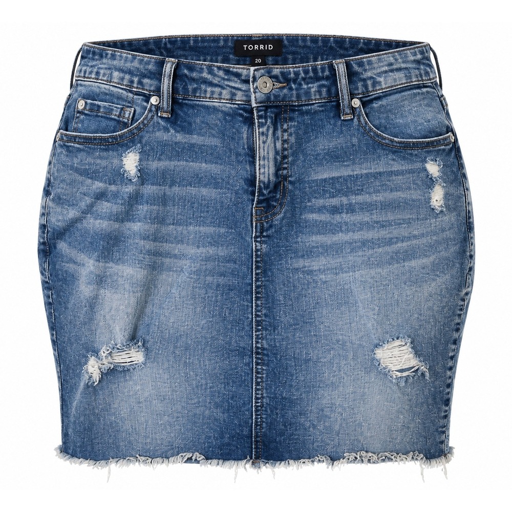 Torrid Denim Mini Skirt Size 20 Distressed Frayed Hem Y2K Festival Grunge
